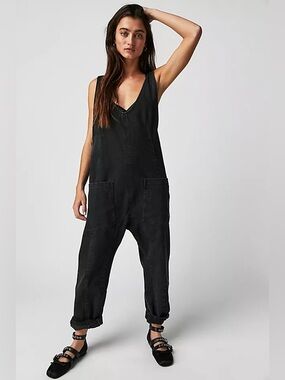 Free People We The Free High Roller Jumpsuit Black Size Extra Large